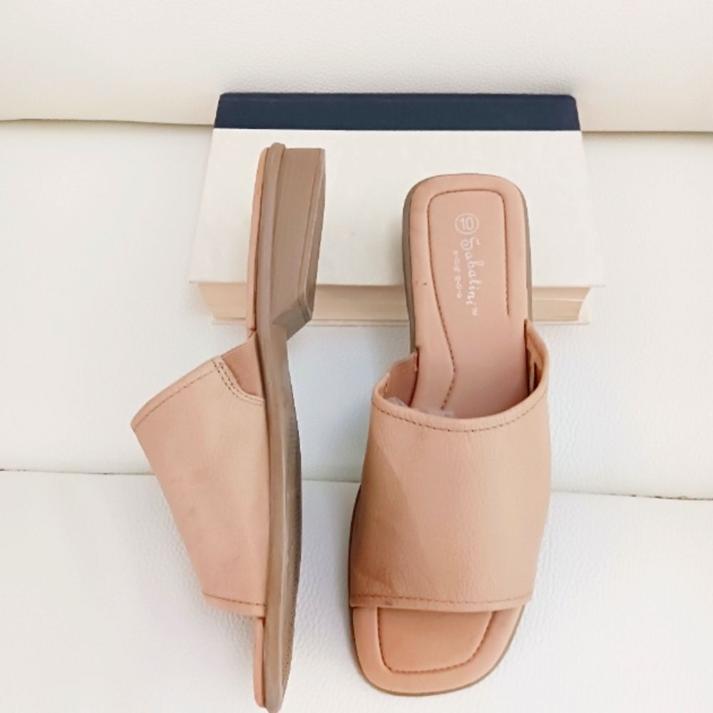Sabatini Leather Women Slide Open Toe Upper Cushioned Slip-ons Tan Size …